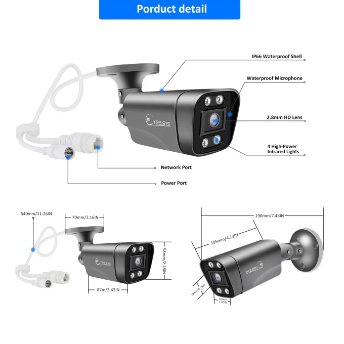 Eyes.sys ColorVu Audio 2.8mm Wide Angle 8MP 4K POE Bullet CCTV Camera-22115 - Image 5