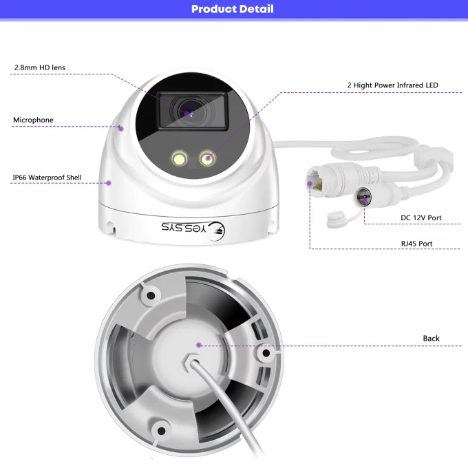 Eyes.sys ColorVu Audio 2.8mm Wide Angle 8MP/5MP POE Dome CCTV Camera-22119 - Image 5