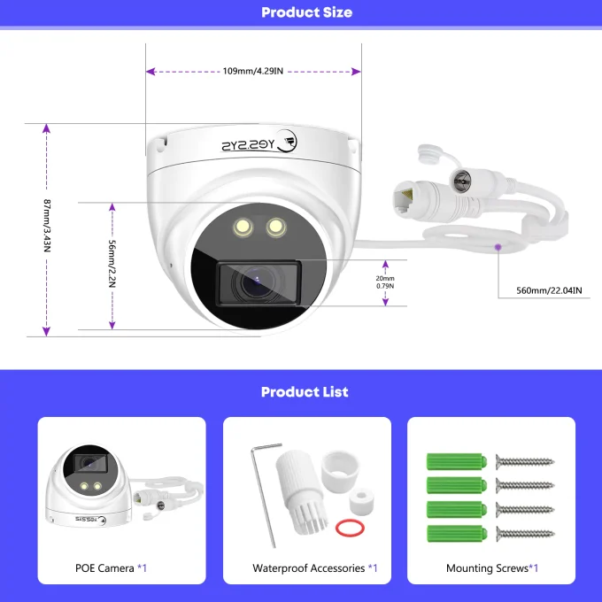 Eyes.sys ColorVu Audio 2.8mm Wide Angle 8MP/5MP POE Dome CCTV Camera-22119 - Image 6