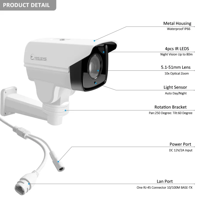 10x Zoom POE PTZ 5MP Bullet Camera Hikvision Compatible Support TF Card record-22079 - Image 4